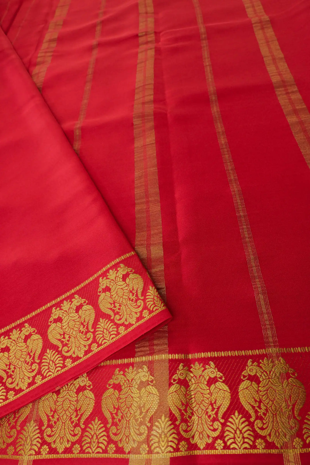  Pure Mysore Silk Saree In Pink and Red Color with Gandaberunda Border