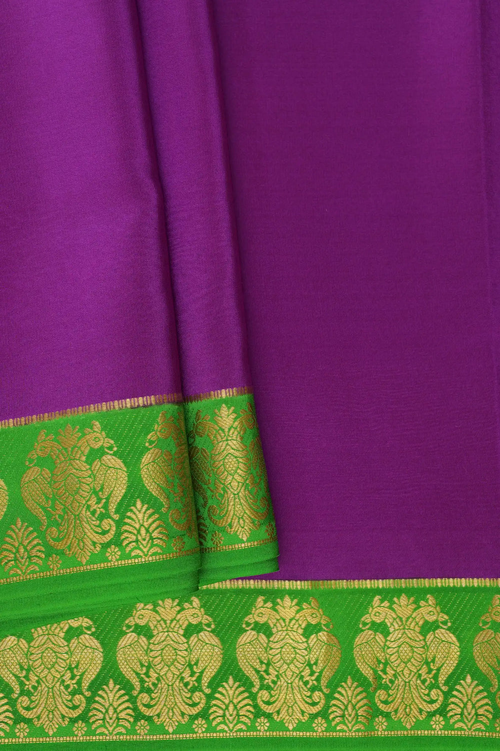  Pure Mysore Silk Saree In Purple and Green Color With Gandaberunda Border