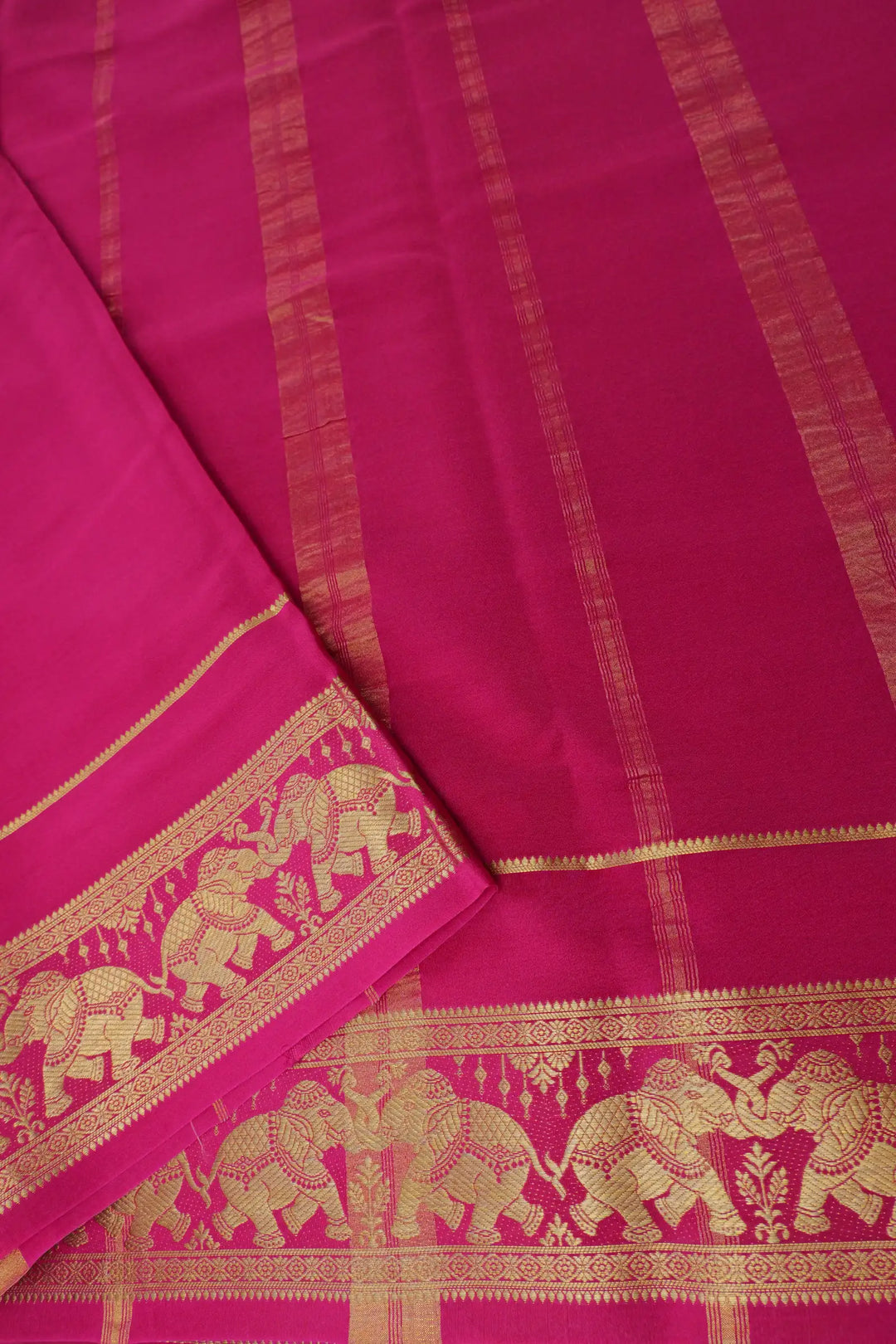 Pure Mysore Silk Saree in Black and Pink Color with Contrast Pink Color Blouse