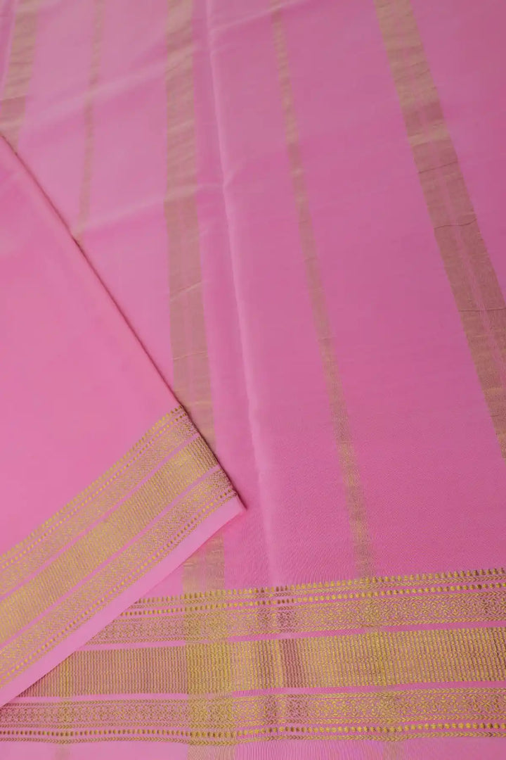 Pure Mysore Silk Saree in Brown and Pink Color with Contrast Pink Color Blouse