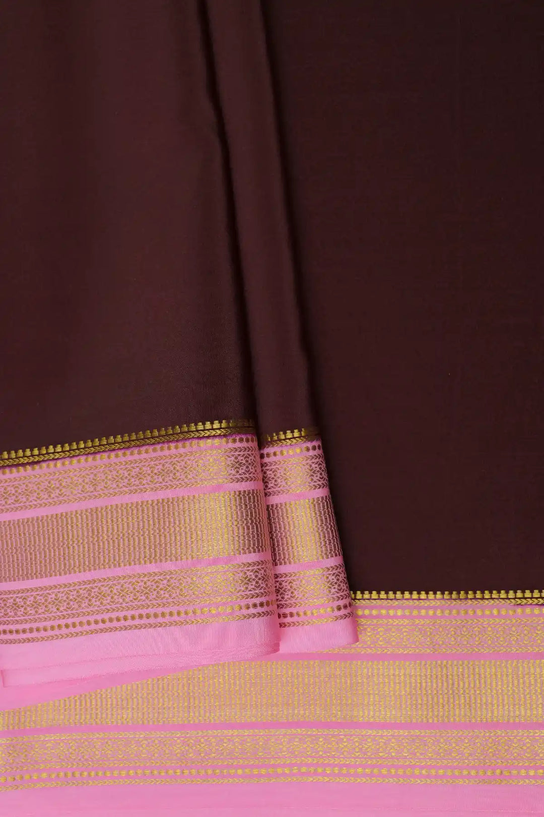 Pure Mysore Silk Saree in Brown and Pink Color with Gatti Border