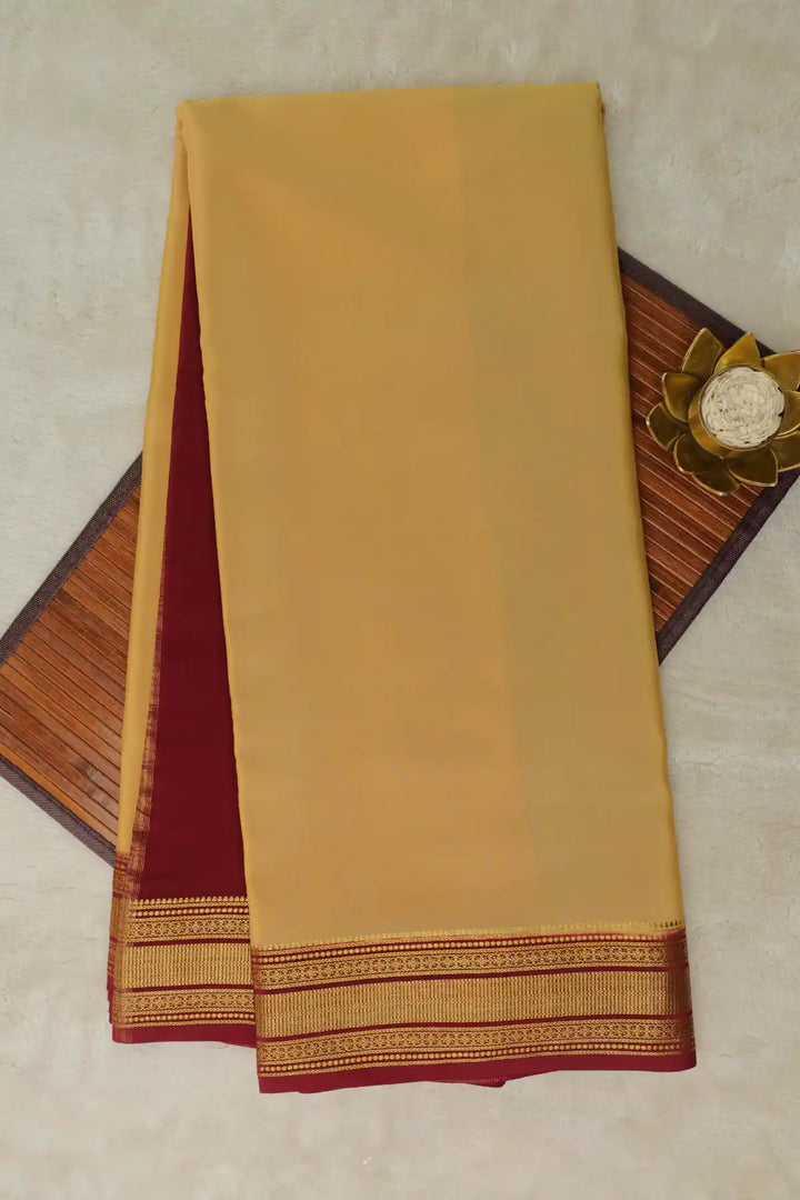  Pure Mysore Silk Saree in Cream and Maroon Color with Contrast Maroon Color Blouse