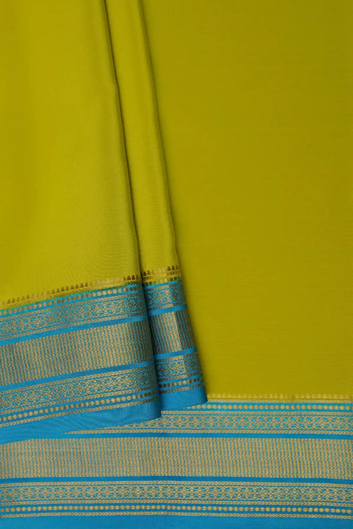 Pure Mysore Silk Saree in Green and Blue Color with Gatti Border 