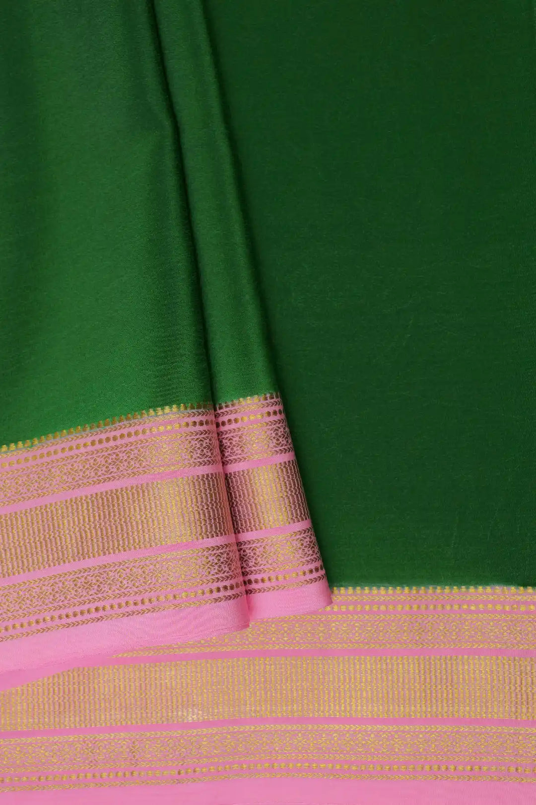 Pure Mysore Silk Saree in Green and Pink Color with Contrast Pink Color Blouse
