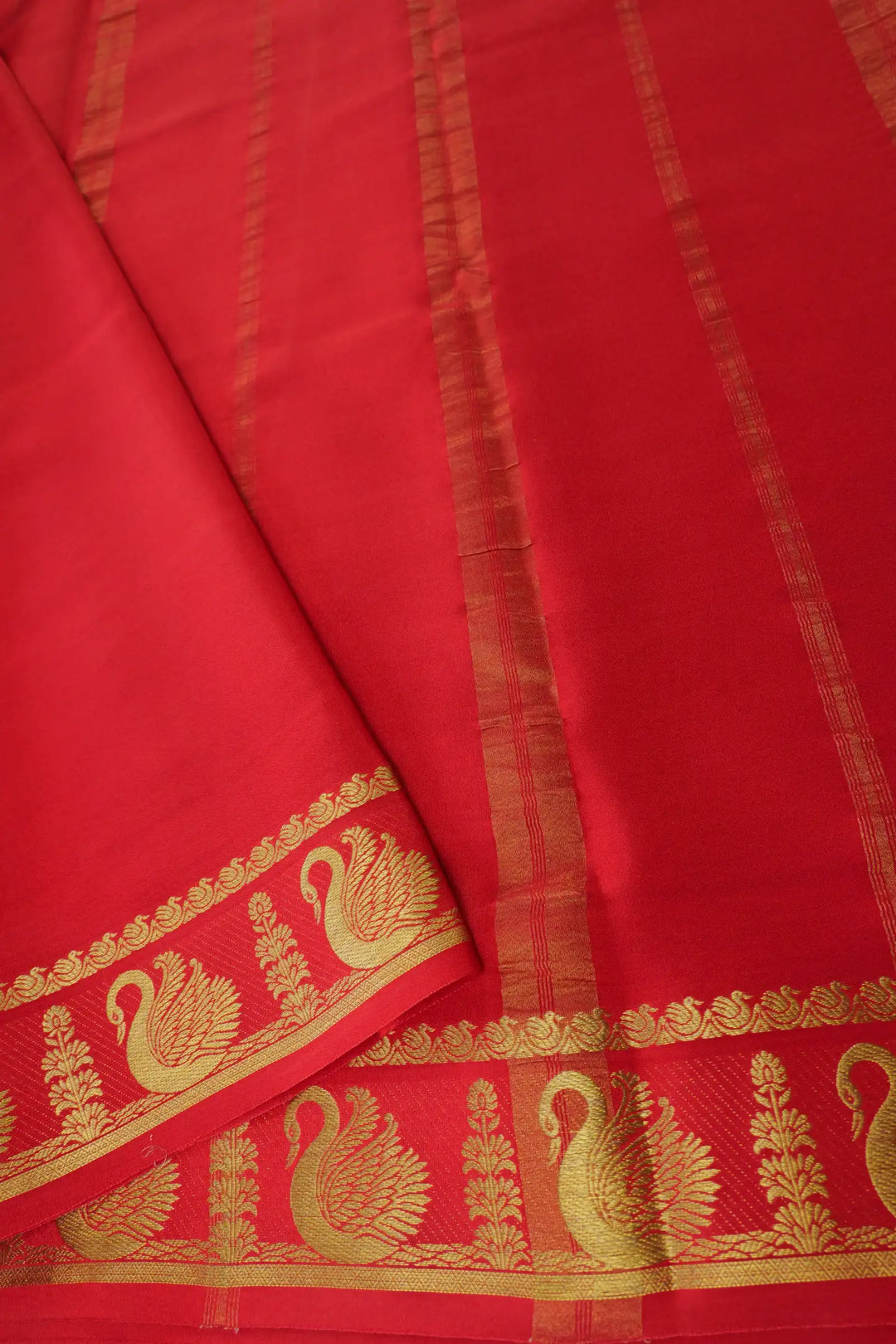  Pure Mysore Silk Saree in Grey and Red with Swan Border