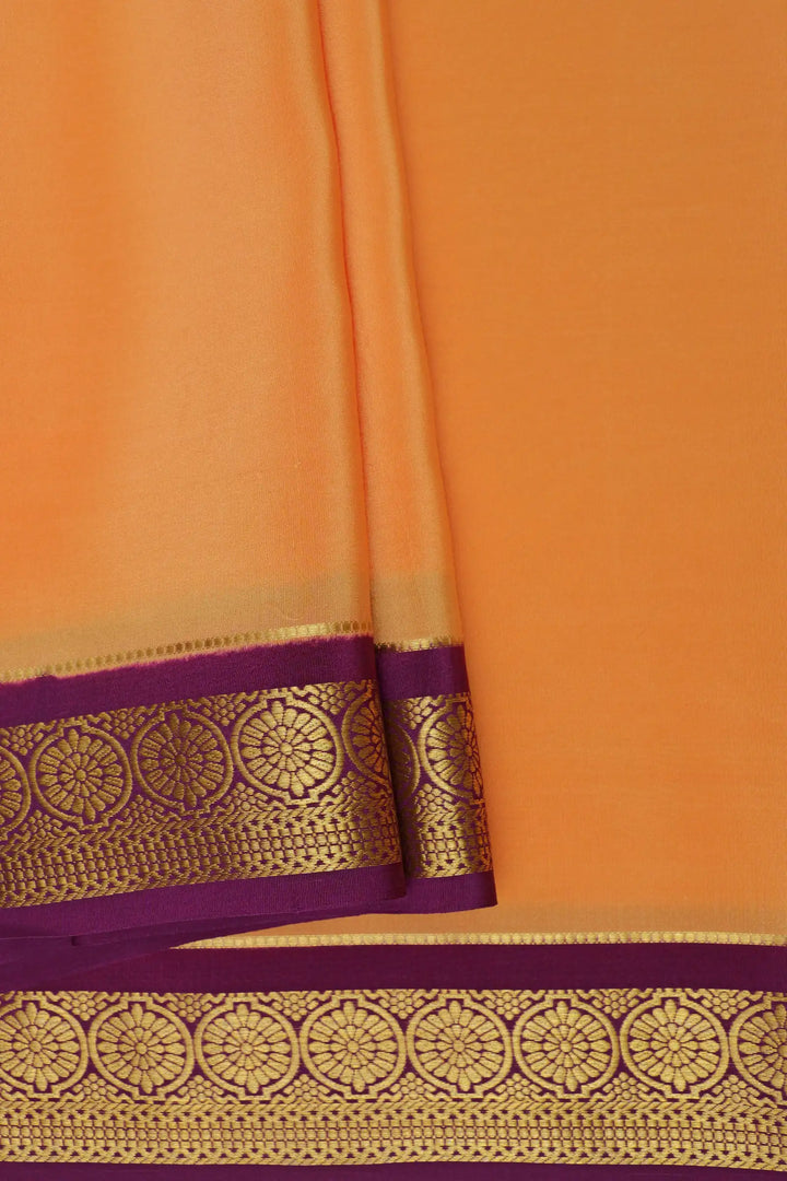  Pure Mysore Silk Saree in Orange and Purple Color with Contrast Purple Color Blouse