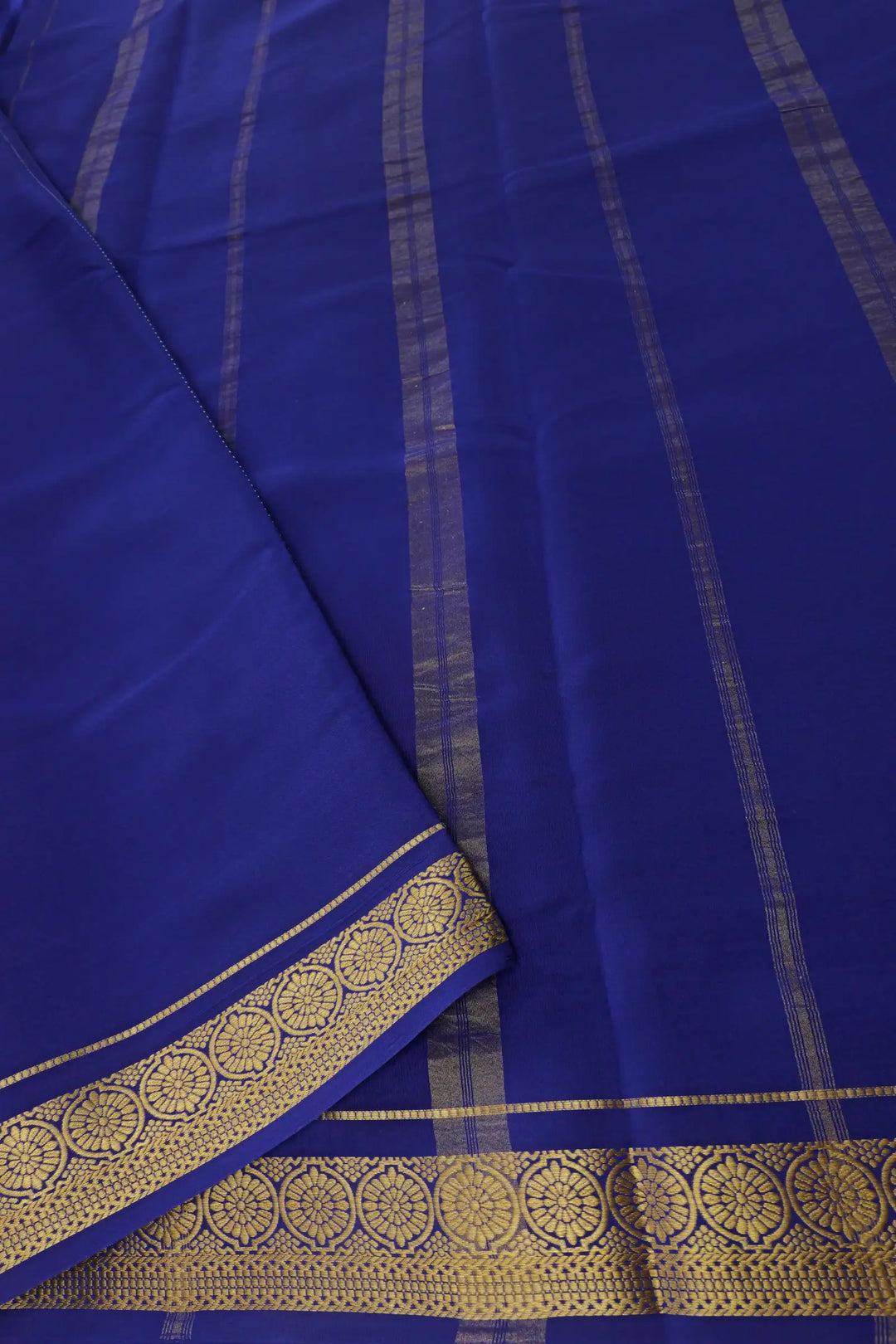 Pure Mysore Silk Saree in Pastel Pink and Blue Color with Flower Border