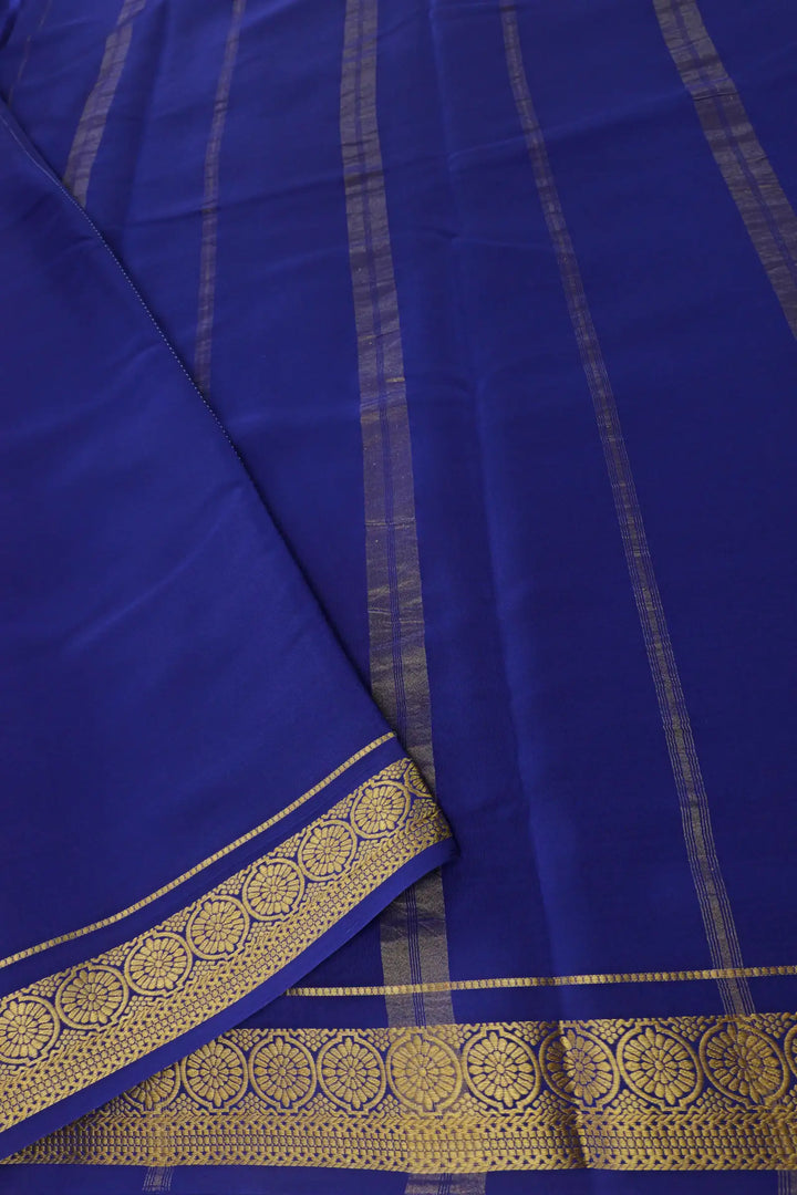 Pure Mysore Silk Saree in Pastel Pink and Blue Color with Flower Border