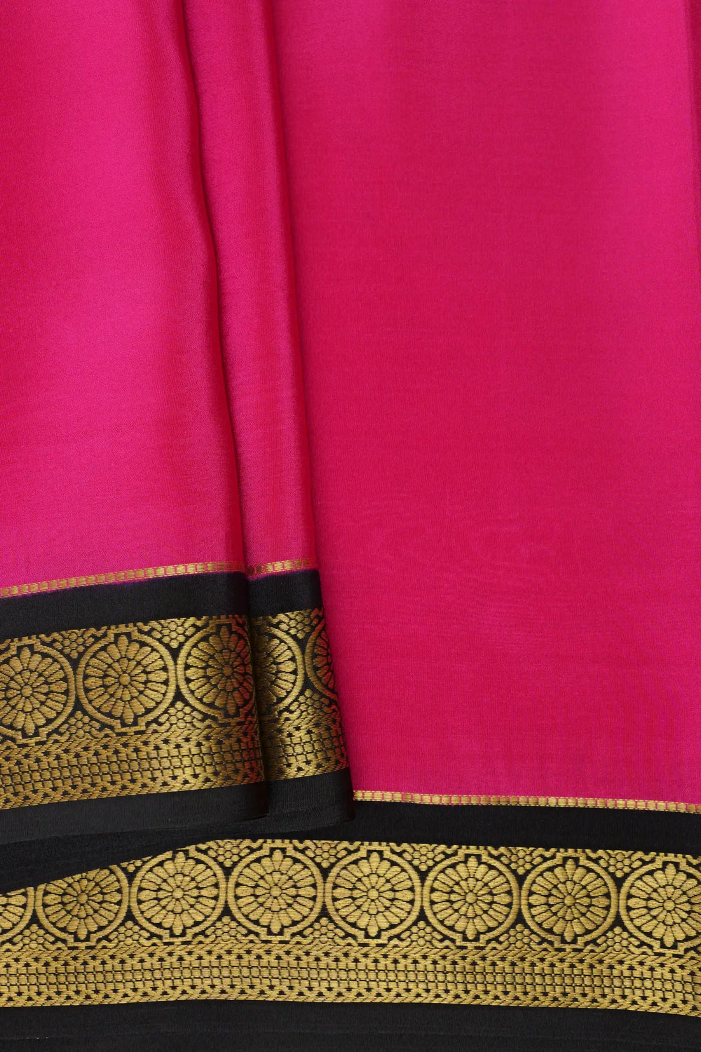 Pure Mysore Silk Saree in Pink and Black Color with Contrast Black Blouse