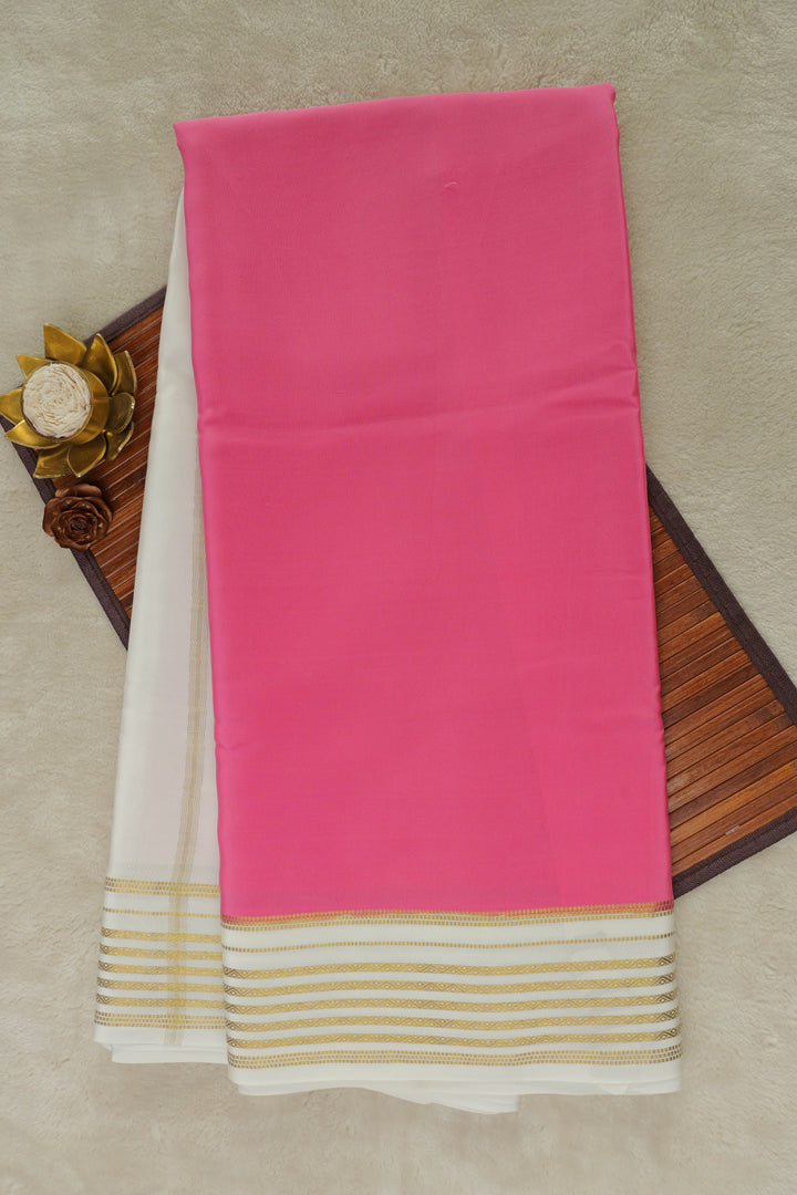 Pure Mysore Silk Saree in Pink and White