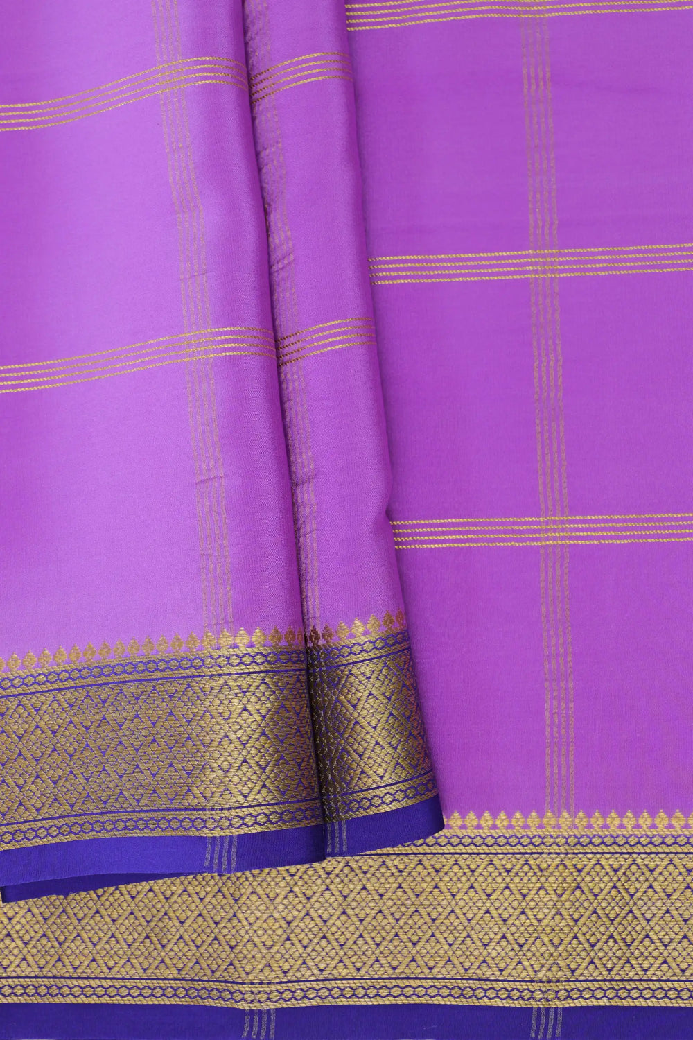 Pure Mysore Silk Saree in Purple and Blue Color with Contrast Blue Blouse
