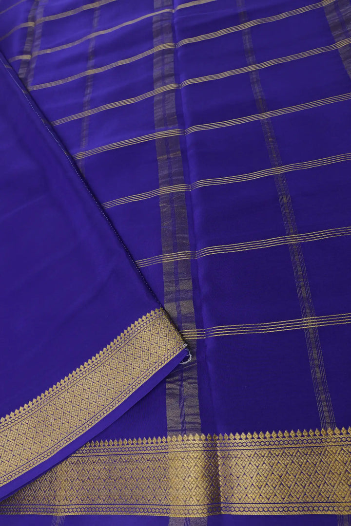 Pure Mysore Silk Saree in Purple and Blue Color with Contrast Blue and Gold Border