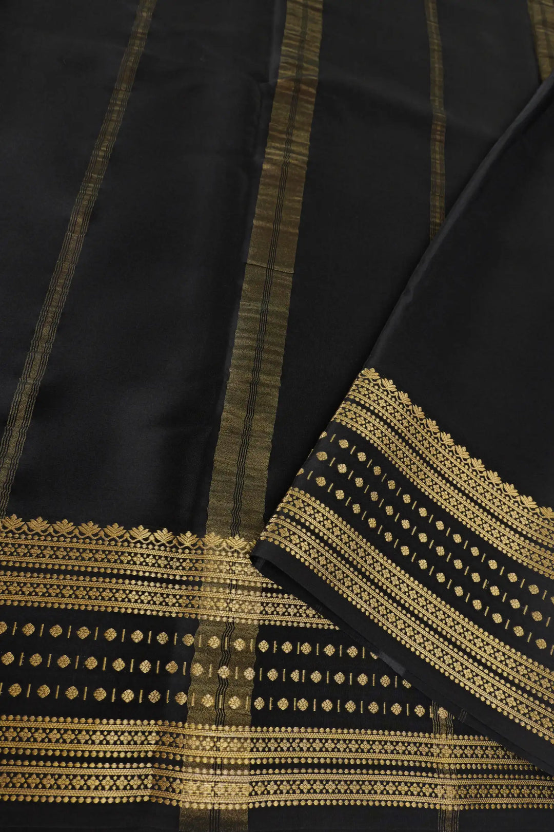 Pure Mysore Silk Saree in Red and Black Color with Contrast Black Blouse