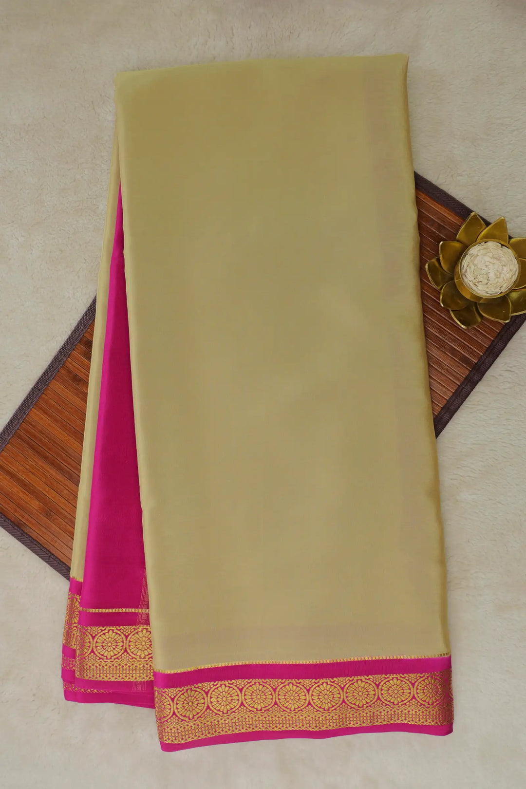 Pure Mysore Silk Saree in White and Pink Color with Contrast Blouse
