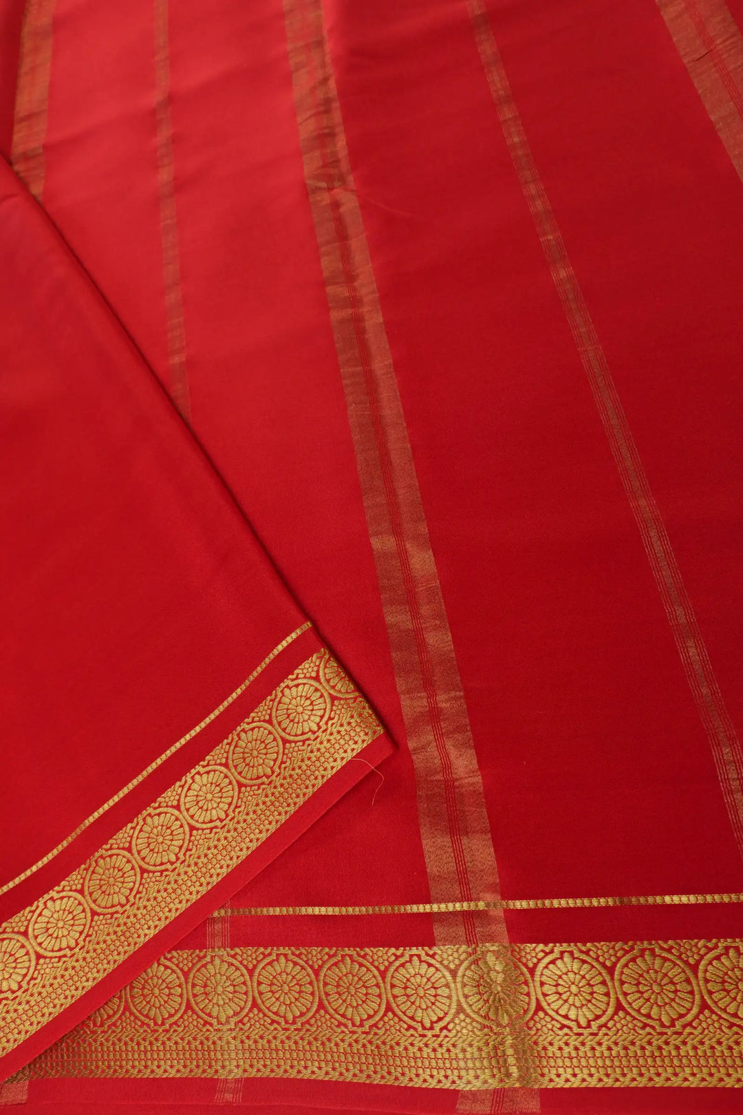 Pure Mysore Silk Saree in Yellow and Red Color with Contrast Red Border