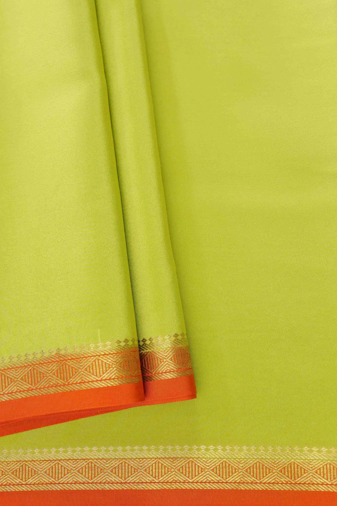 Pure Mysore Silk Saree in green with a contrasting orange border