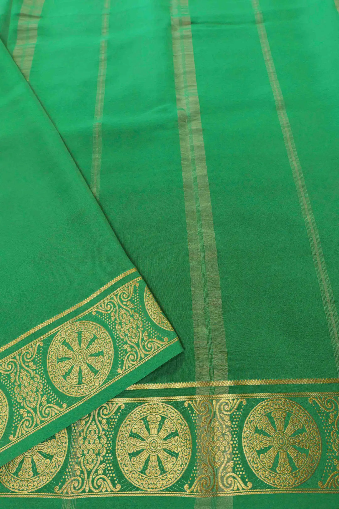 Pure Mysore Silk Saree in maroon with a contrasting green pallu