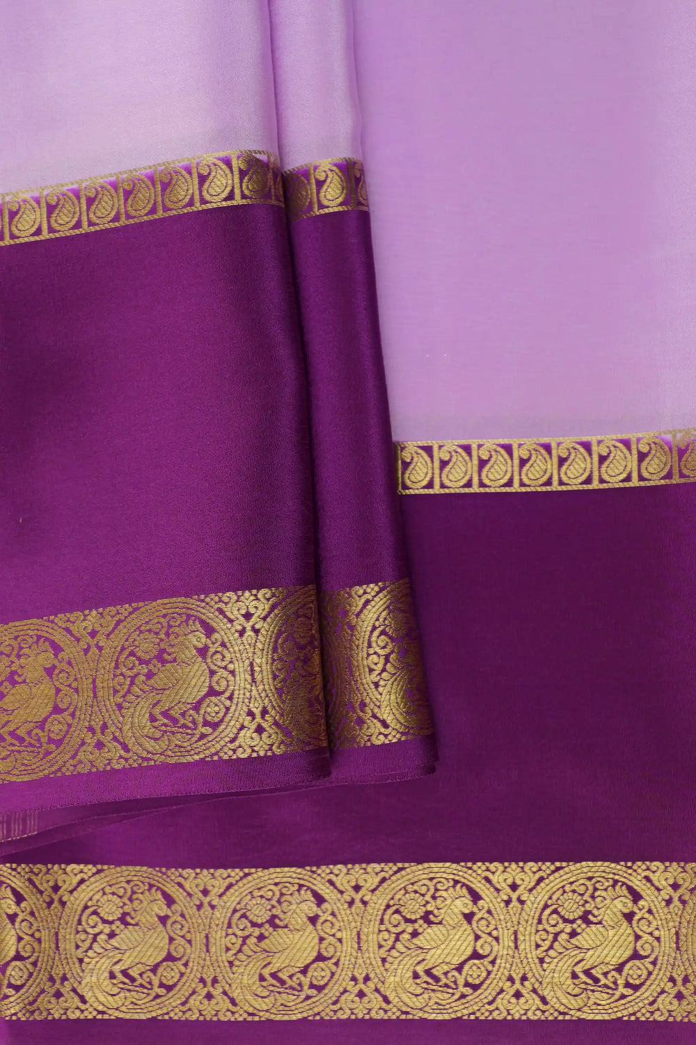 Pure Mysore Silk Saree in purple with peacock border
