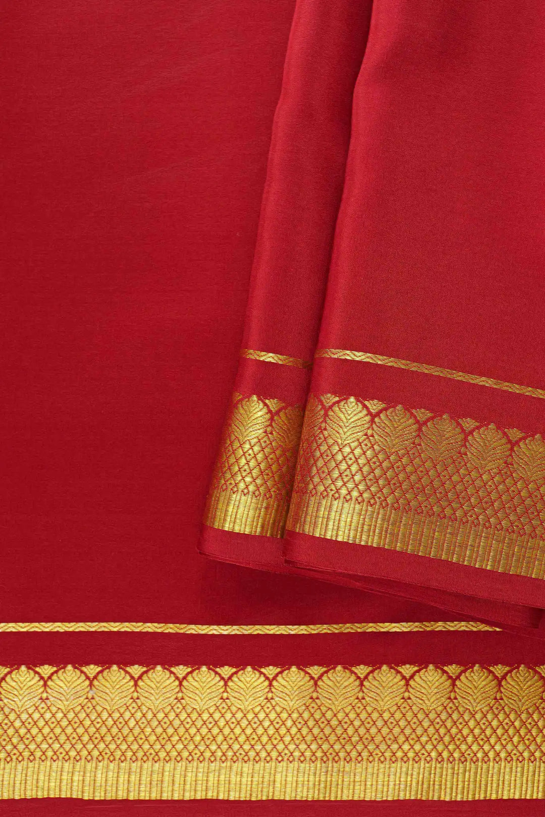 Pure Mysore Silk Saree in red with gold edging
