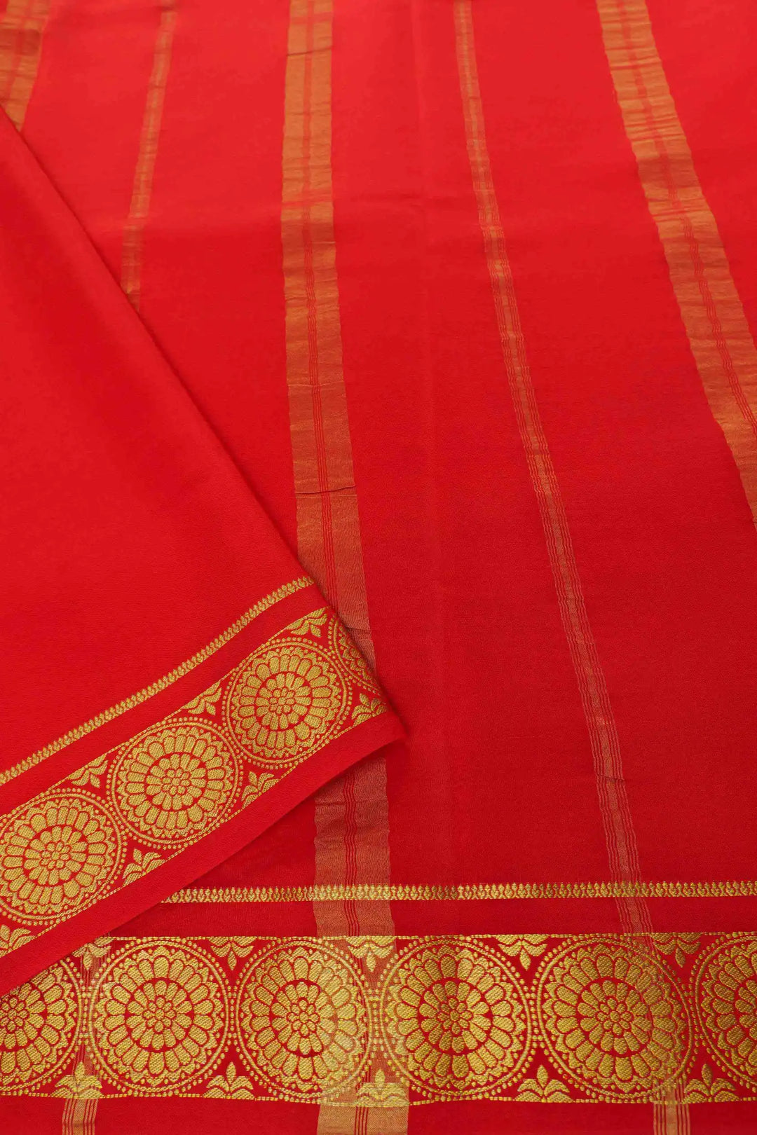 Pure Mysore Silk Saree in red with gold pallu