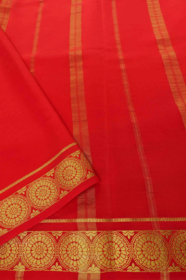 Pure Mysore Silk Saree in red with gold pallu