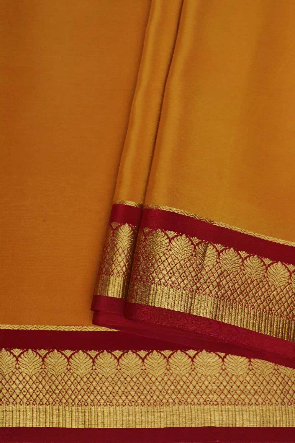 Pure Mysore Silk Sarees Bright Yellow with Maroon Border Gold Zari Lace