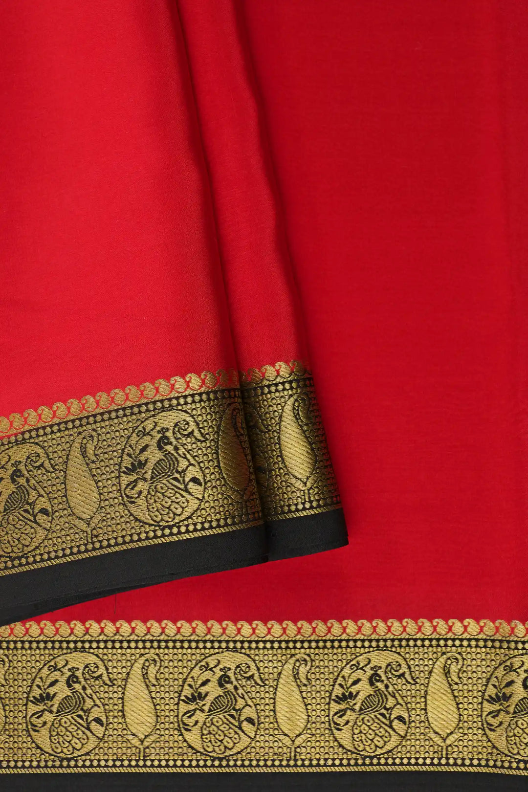 Pure Mysore Silk Sarees Cherry Red with Black Border Gold Moffits