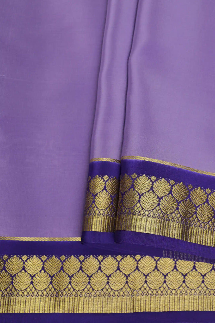 Pure Mysore Silk Sarees Lavender with Purple Border Gold Work