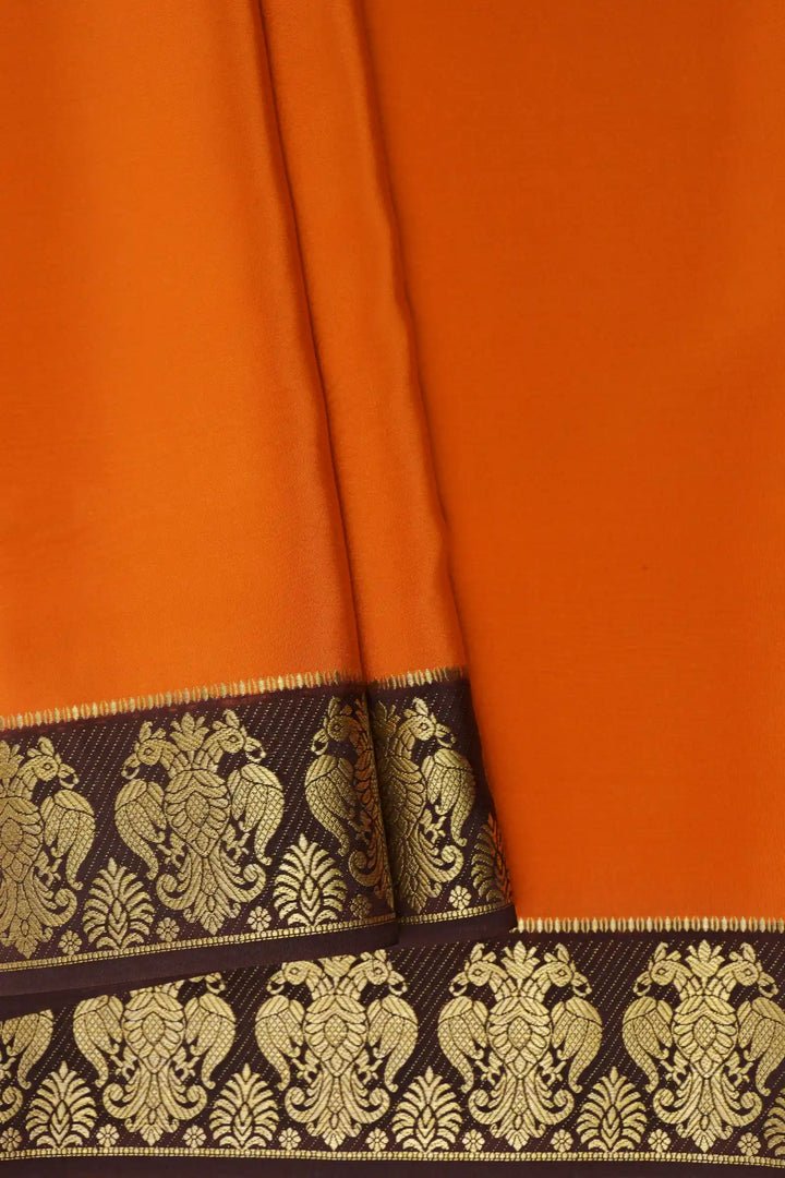 Pure Mysore Silk Sarees Orange with Black Border Gold Zari 