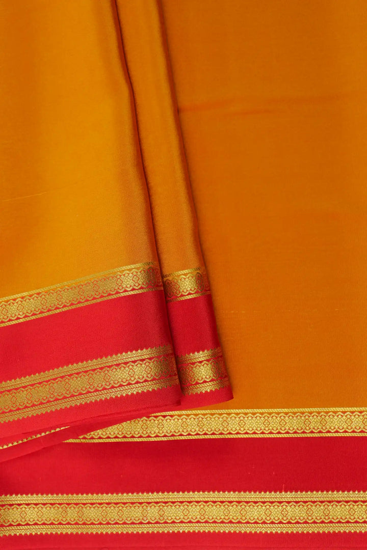 Pure Mysore Silk Sarees Orange with Red Border Gold Work