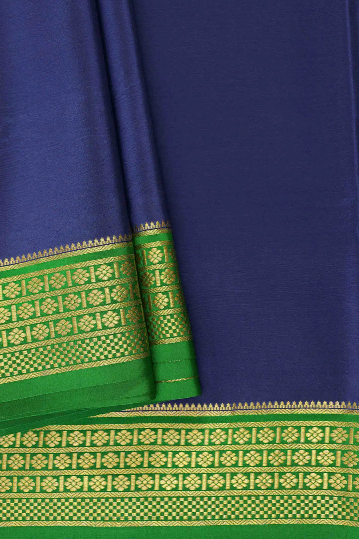 Pure Mysore Silk Sarees Royal Blue with Green Border Gold Work