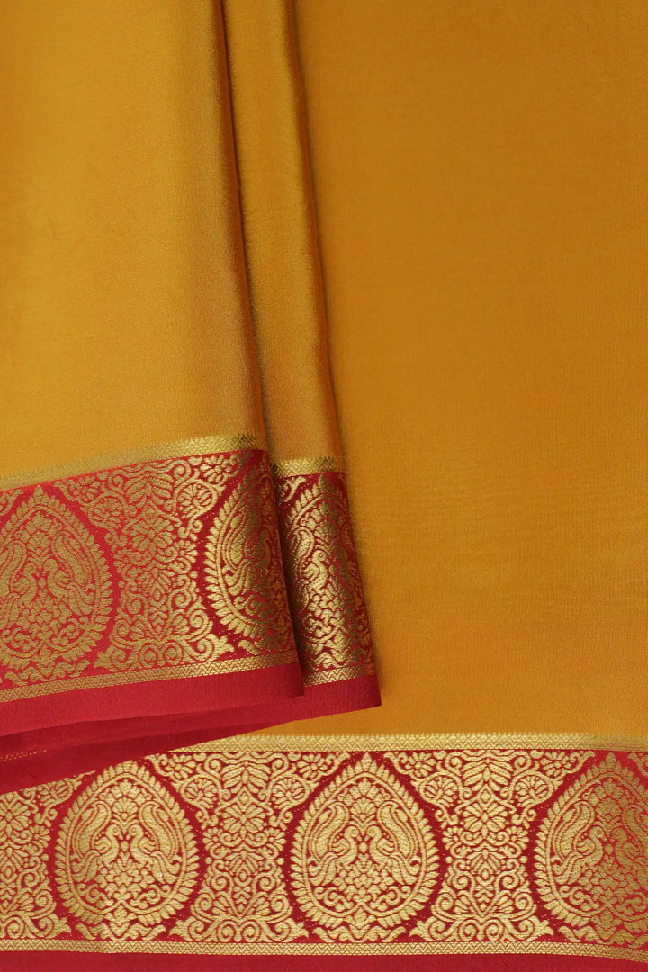 Pure Mysore Silk Sarees Yellow with Red and Gold Border 
