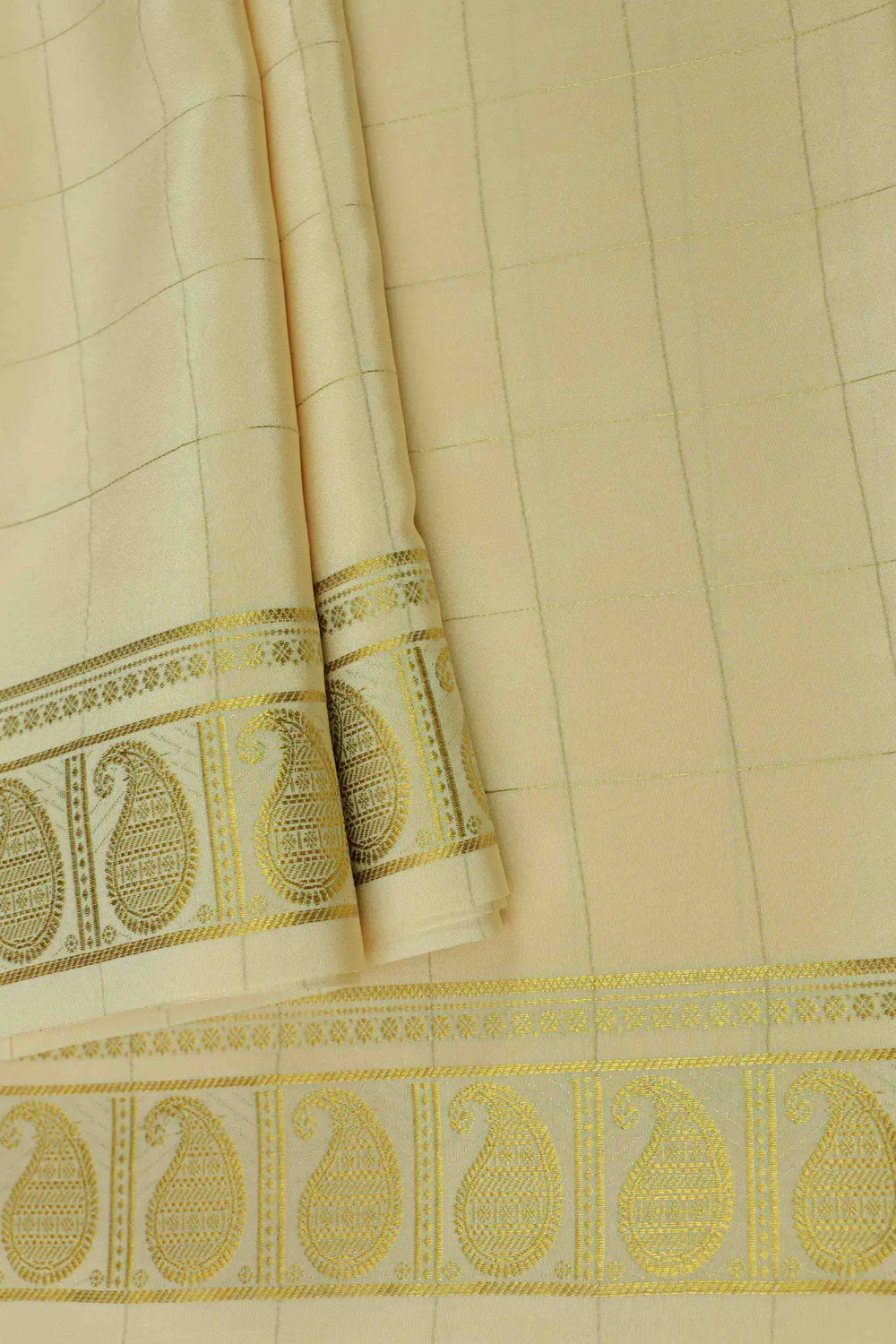 Pure Mysore Silk Sarees beige body with gold woven border