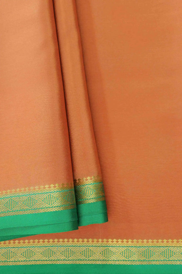 Pure Mysore Silk Sarees design in orange with a green woven border