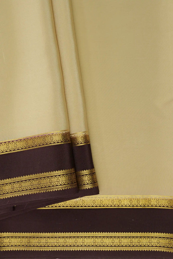Pure Mysore Silk Sarees in Beige with Dark Brown and Gold Border