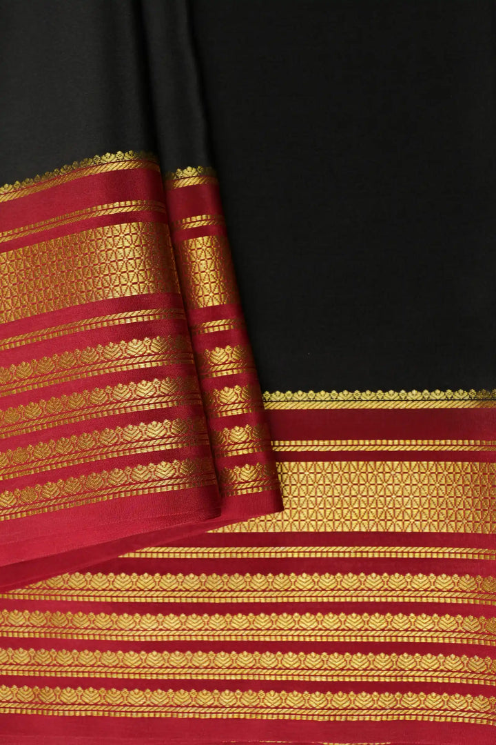 Pure Mysore Silk Sarees in Black with Maroon and Gold Border