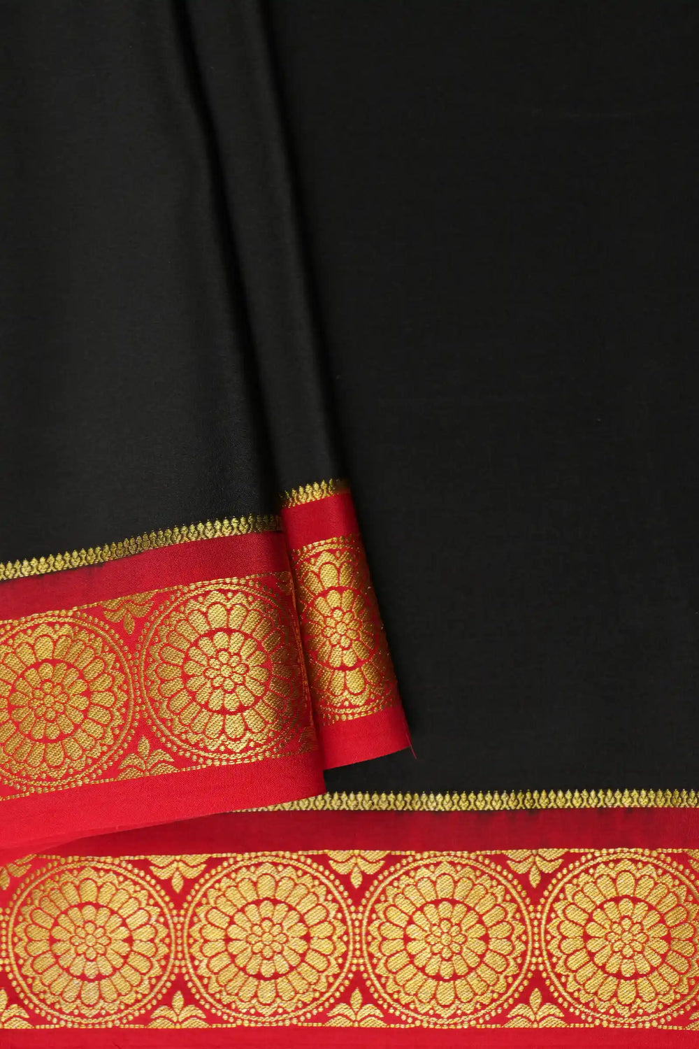 Pure Mysore Silk Sarees in Black with Red and Gold Border