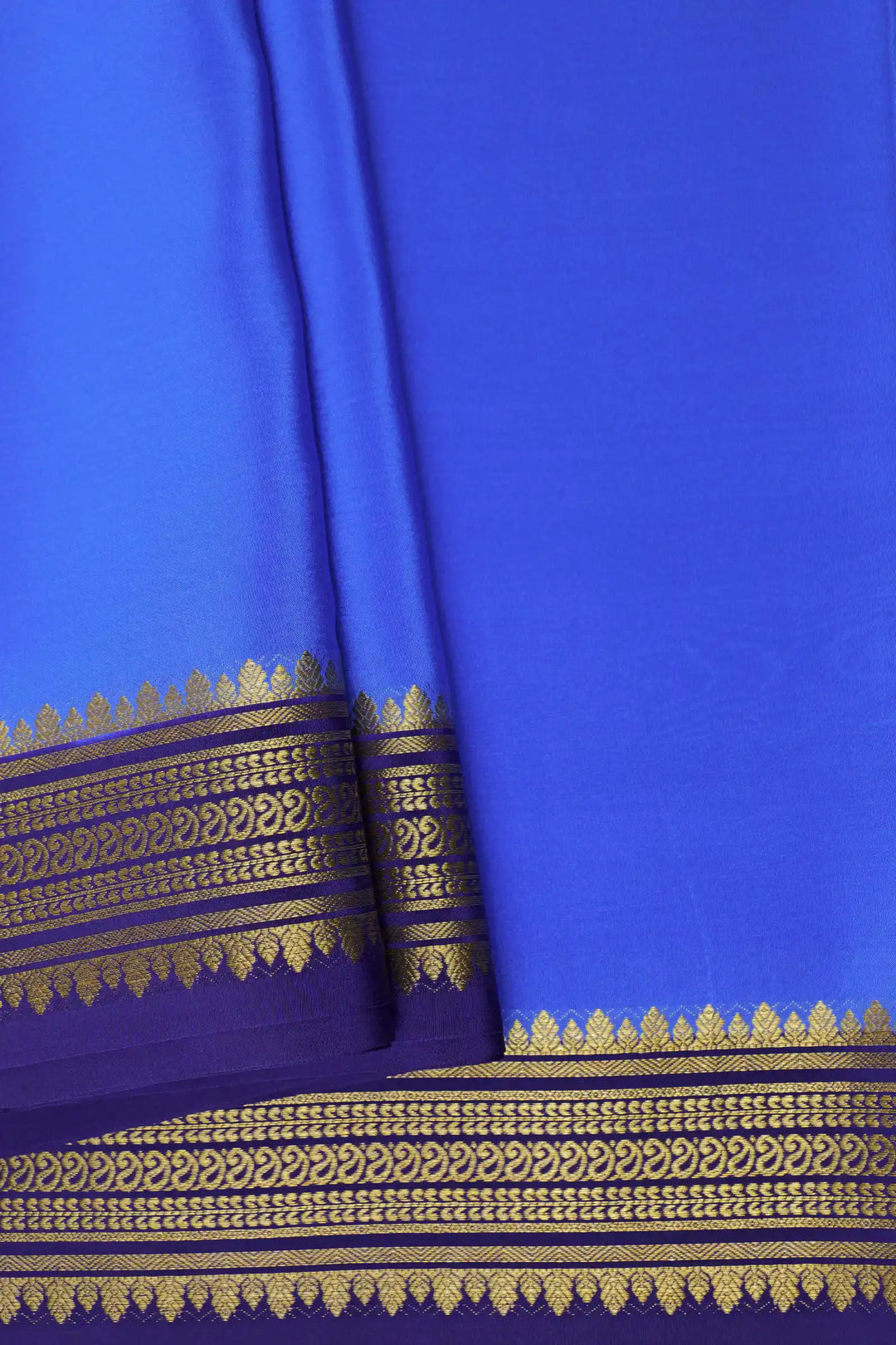 Pure Mysore Silk Sarees in Bright Blue with Purple and Gold Border