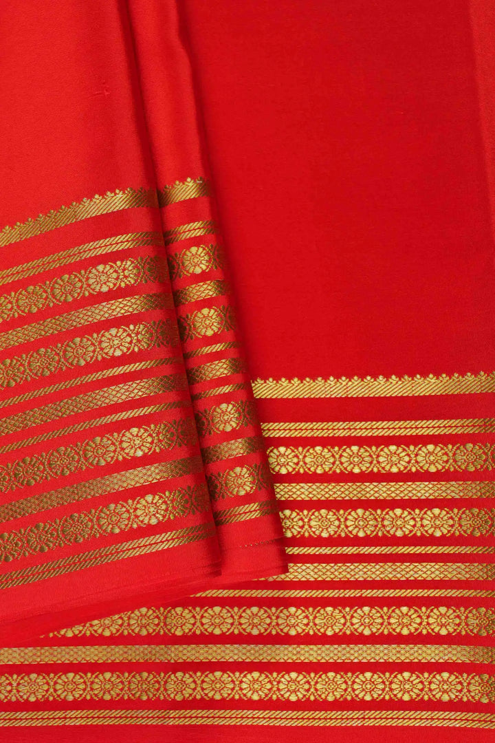 Pure Mysore Silk Sarees in Bright Red with Gold Border Design