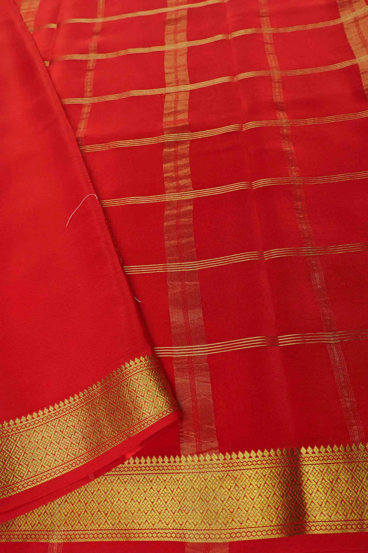 Pure Mysore Silk Sarees in Bright Red with Gold Woven Pallu