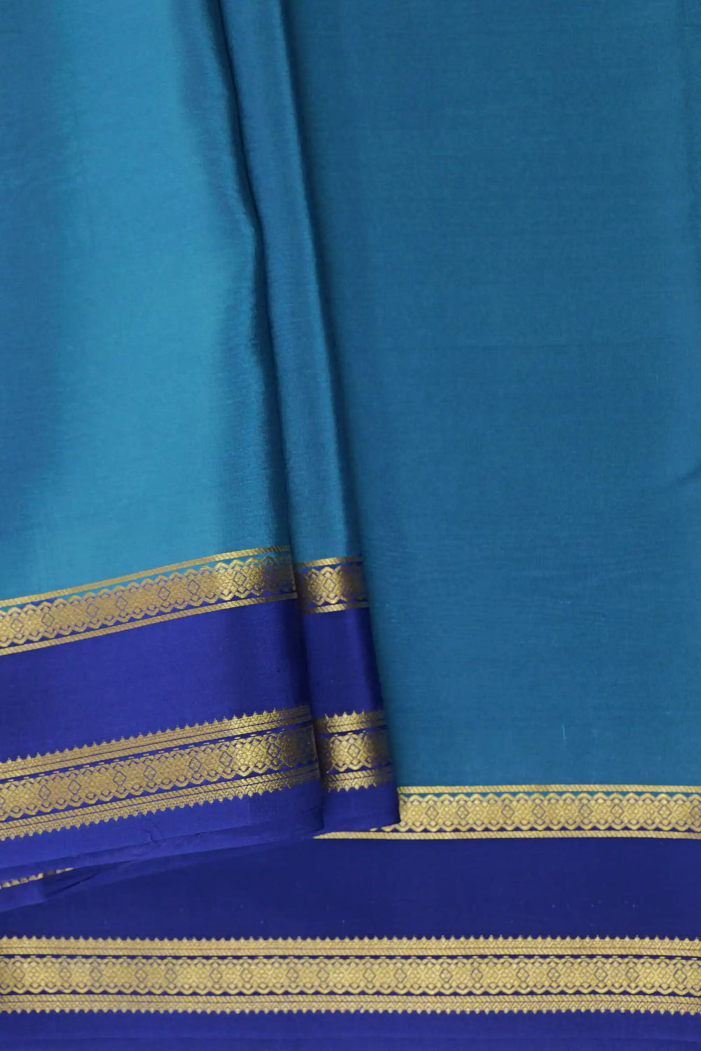 Pure Mysore Silk Sarees in Light Blue with Dark Blue and Gold Border