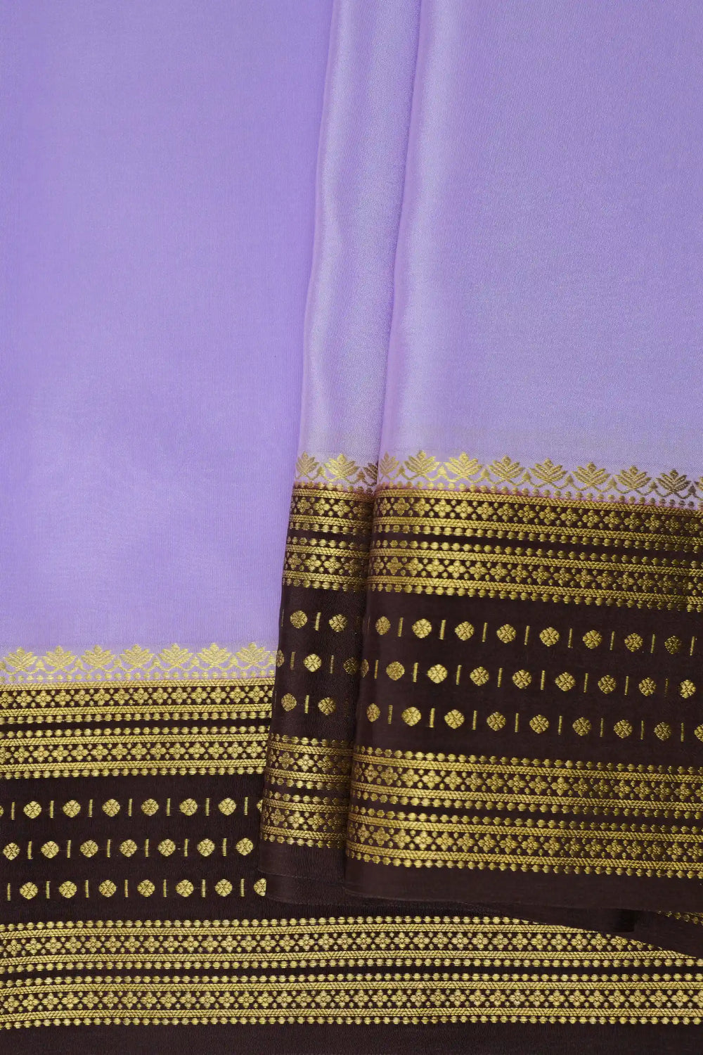 Pure Mysore Silk Sarees in Light Purple with Brown and Gold Border