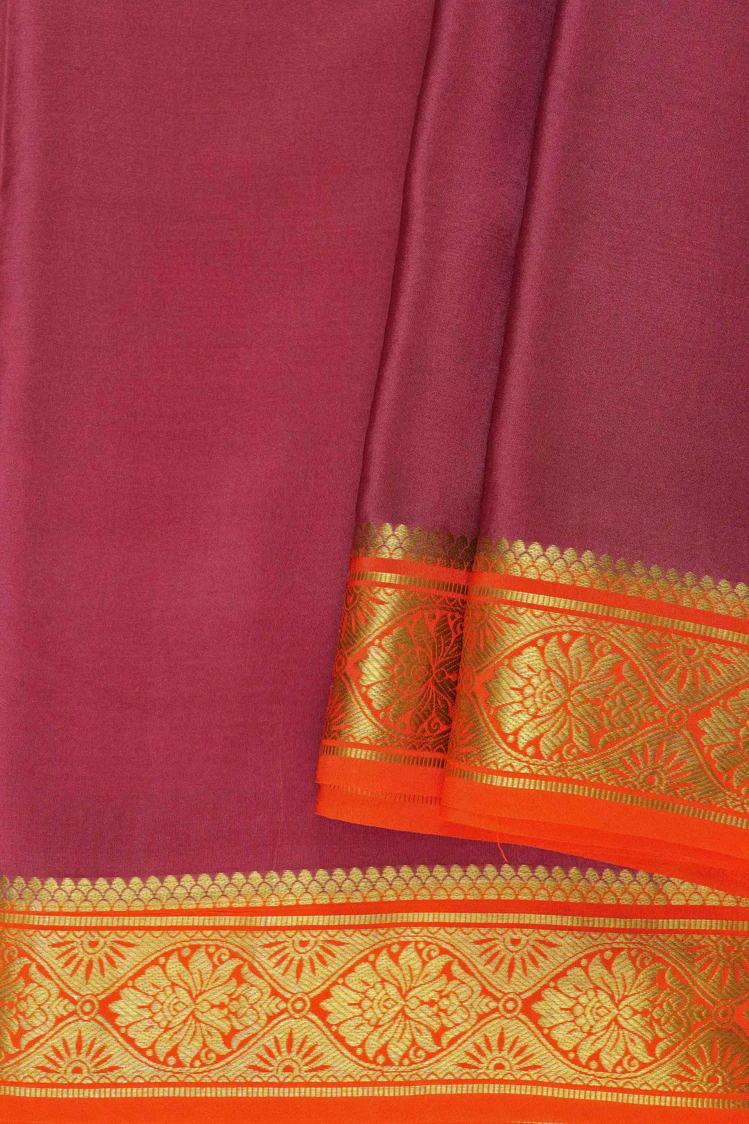 Pure Mysore Silk Sarees in Maroon with golden orange border