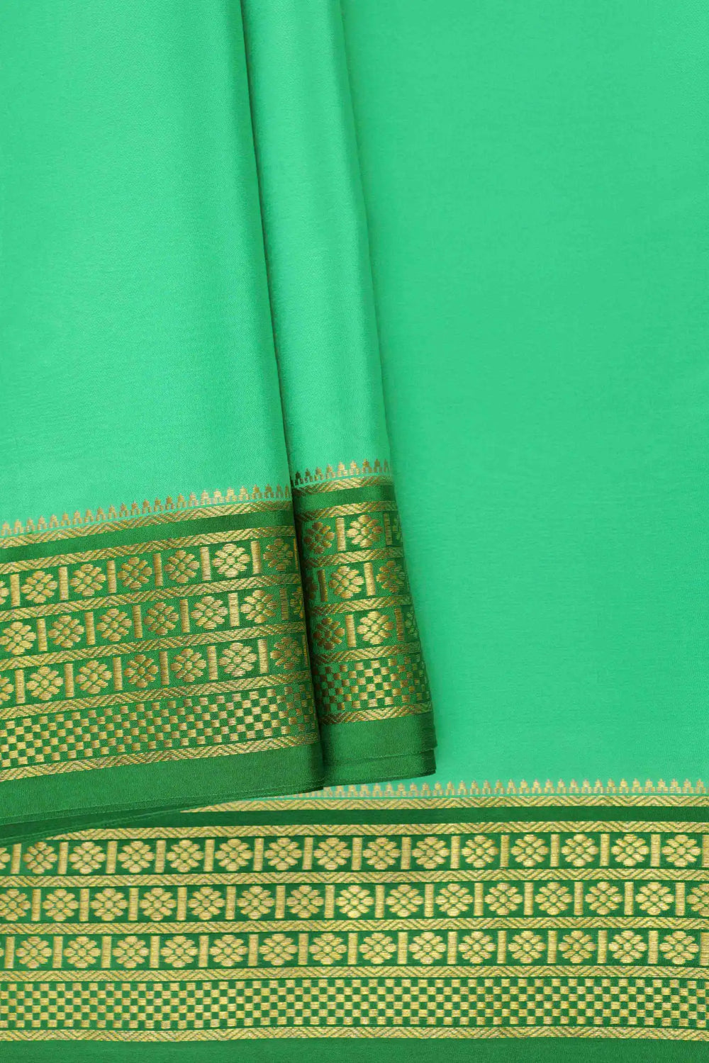 Pure Mysore Silk Sarees in Mint Green with Golden Border