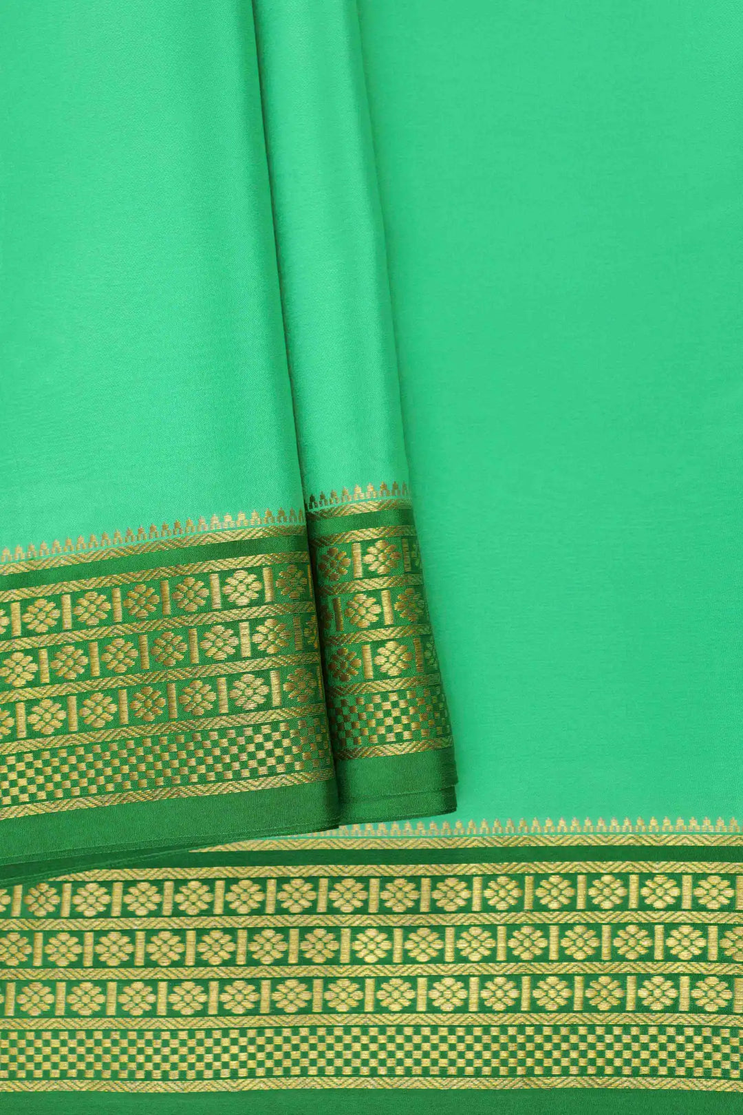 Pure Mysore Silk Sarees in Mint Green with Golden Border