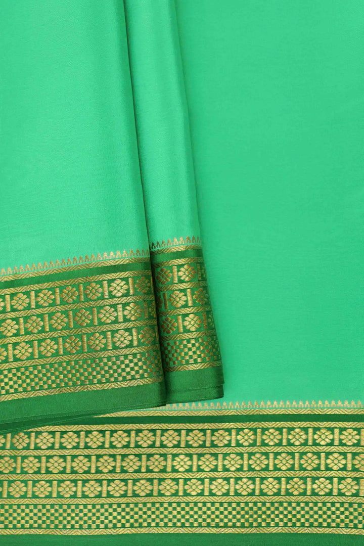 Pure Mysore Silk Sarees in Mint Green with Golden Border