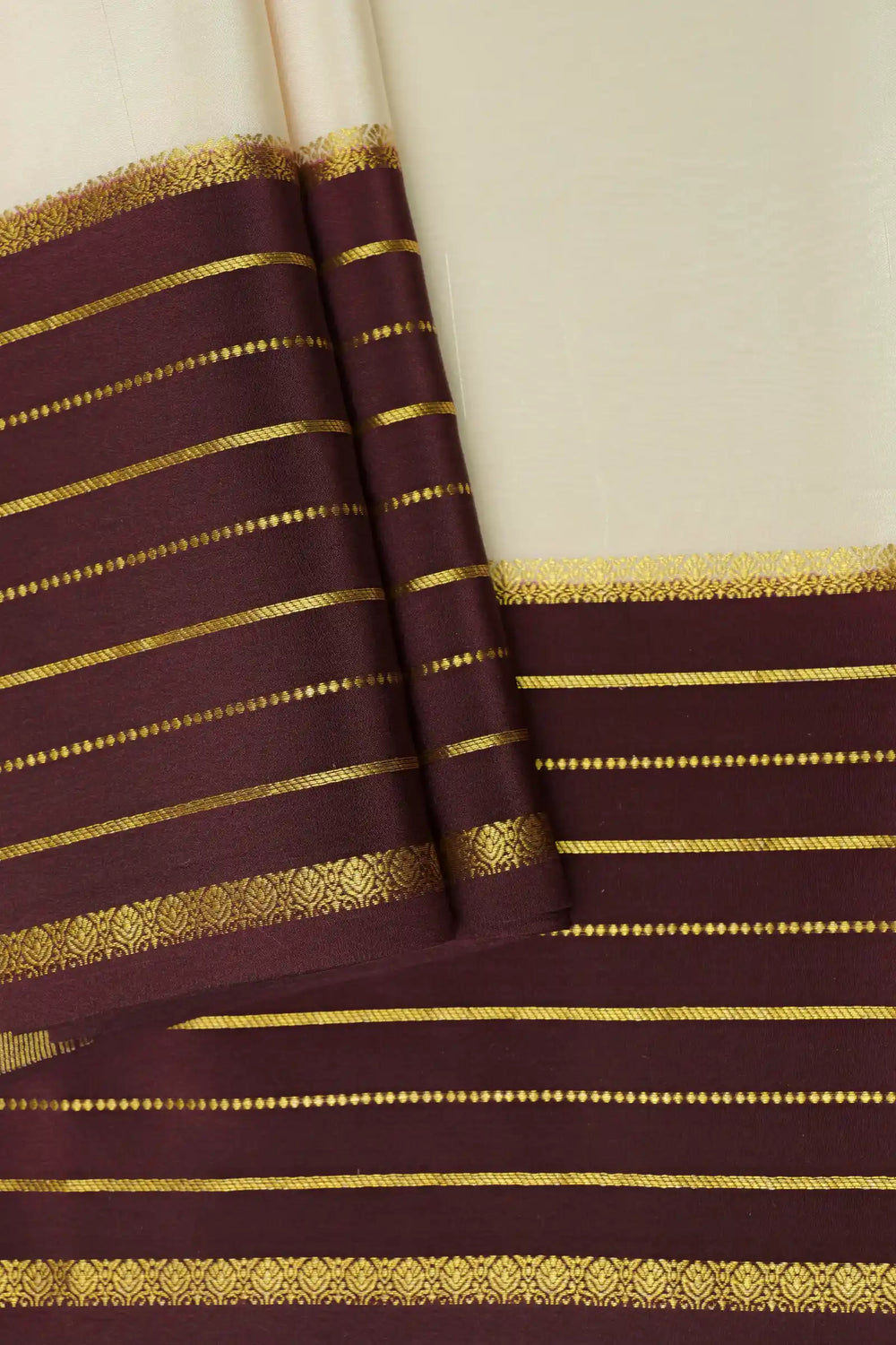 Pure Mysore Silk Sarees in Off White with Maroon and Gold Border