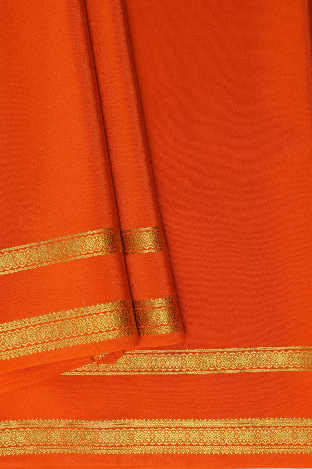 Pure Mysore Silk Sarees in Orange with Golden Lace Border