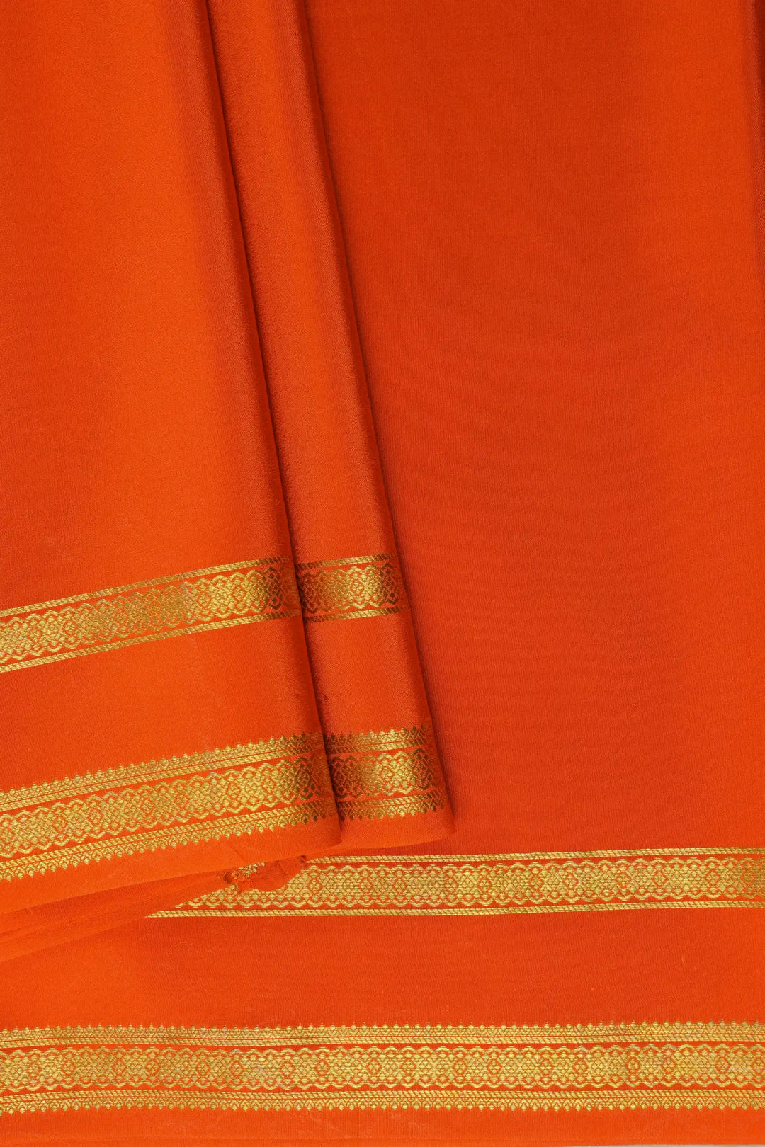 Pure Mysore Silk Sarees in Orange with Golden Lace Border