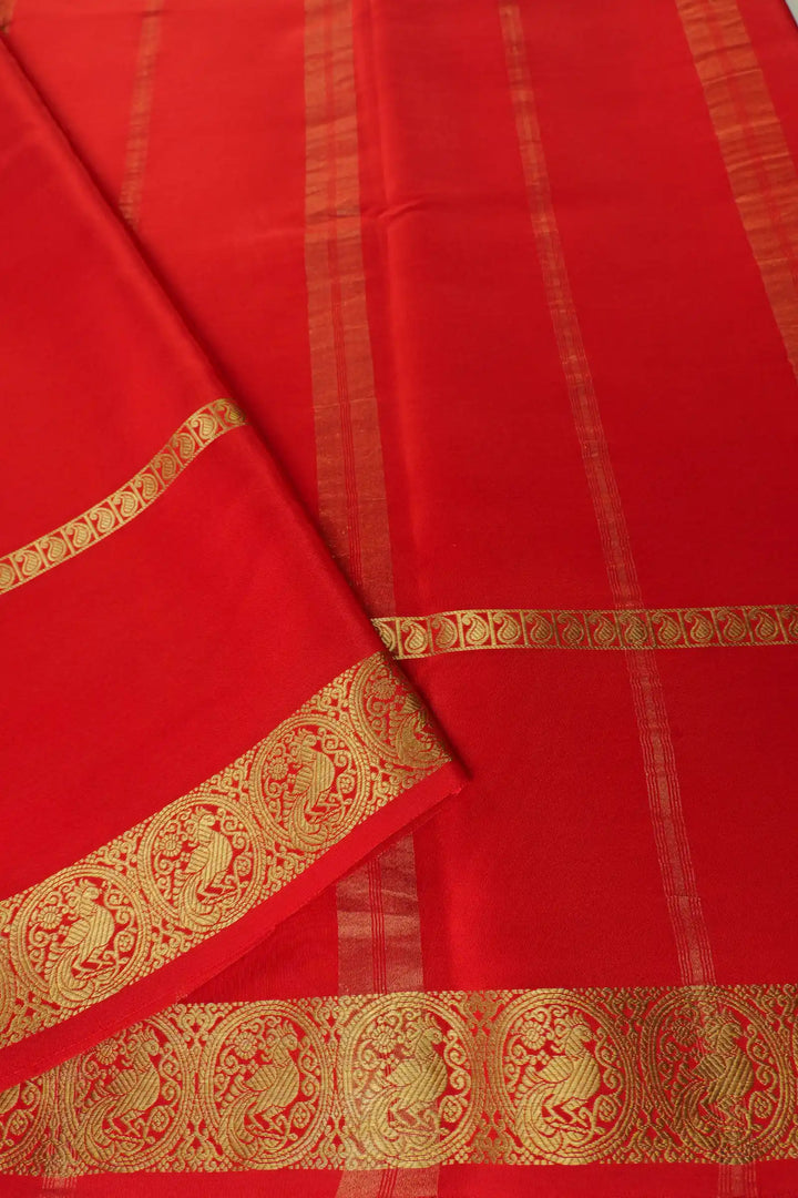 Pure Mysore Silk Sarees in beige with red pallu